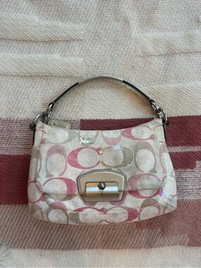 Coach Pink and Cream Vintage Bag with Metallic Turn-Lock